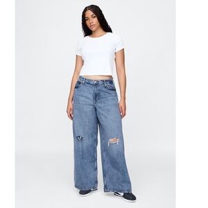 GAP Mid Rise Destructed SuperSoft Baggy Jeans, 33